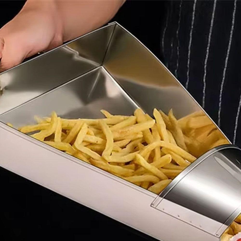 Stainless Steel French Fry Scoop with Handle Food Shovels Funnel Triangle Bucket  Kitchen Utensil