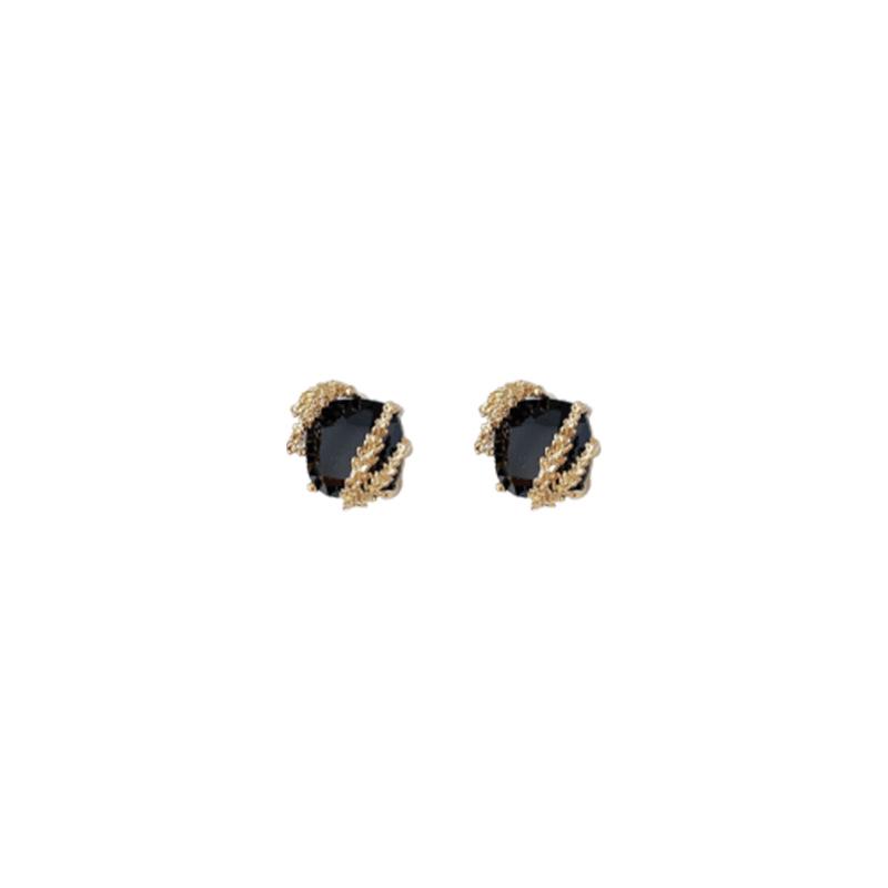 Personalized Dark Square Rhinestone Wheat Ear Studs - European & American Fashion High-Class Earrings for Women
