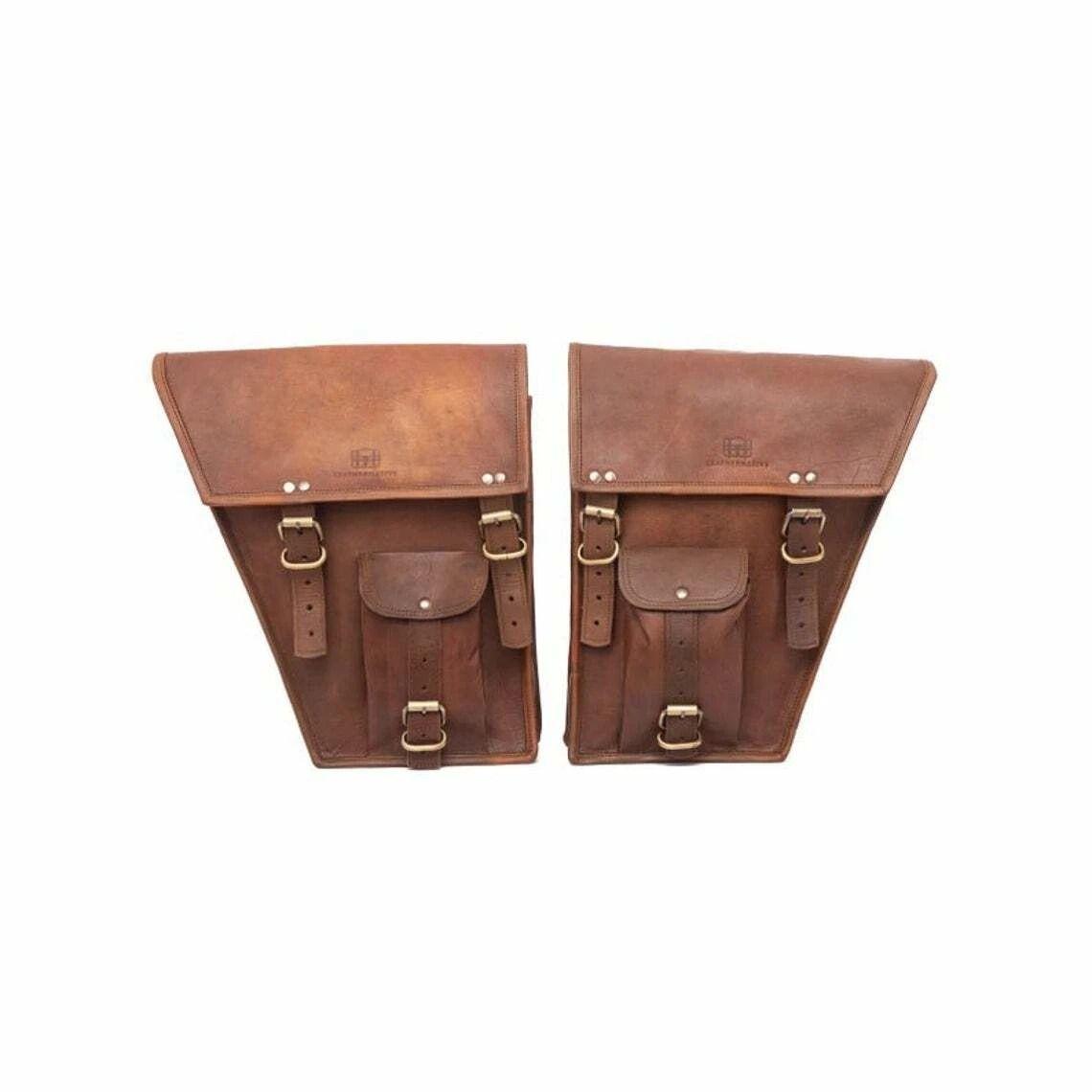 

2 Side Leather Saddle Motorcycle Panniers Brown Bags 2 Bag Both Side Saddlebags 11 x 9 x 3 in