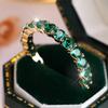 Single Row Green Crystal Small Round Stone Rings For Women Vintage Trendy Gold Color Wedding Band Bridal Jewelry Engagement Gift