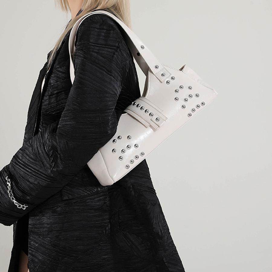 New Style Street Punk Style Oil Wax Leather Underarm Bag Y2K Rivets Spicy Girl Versatile Single-Shoulder Bag Hobo Handbags Sac