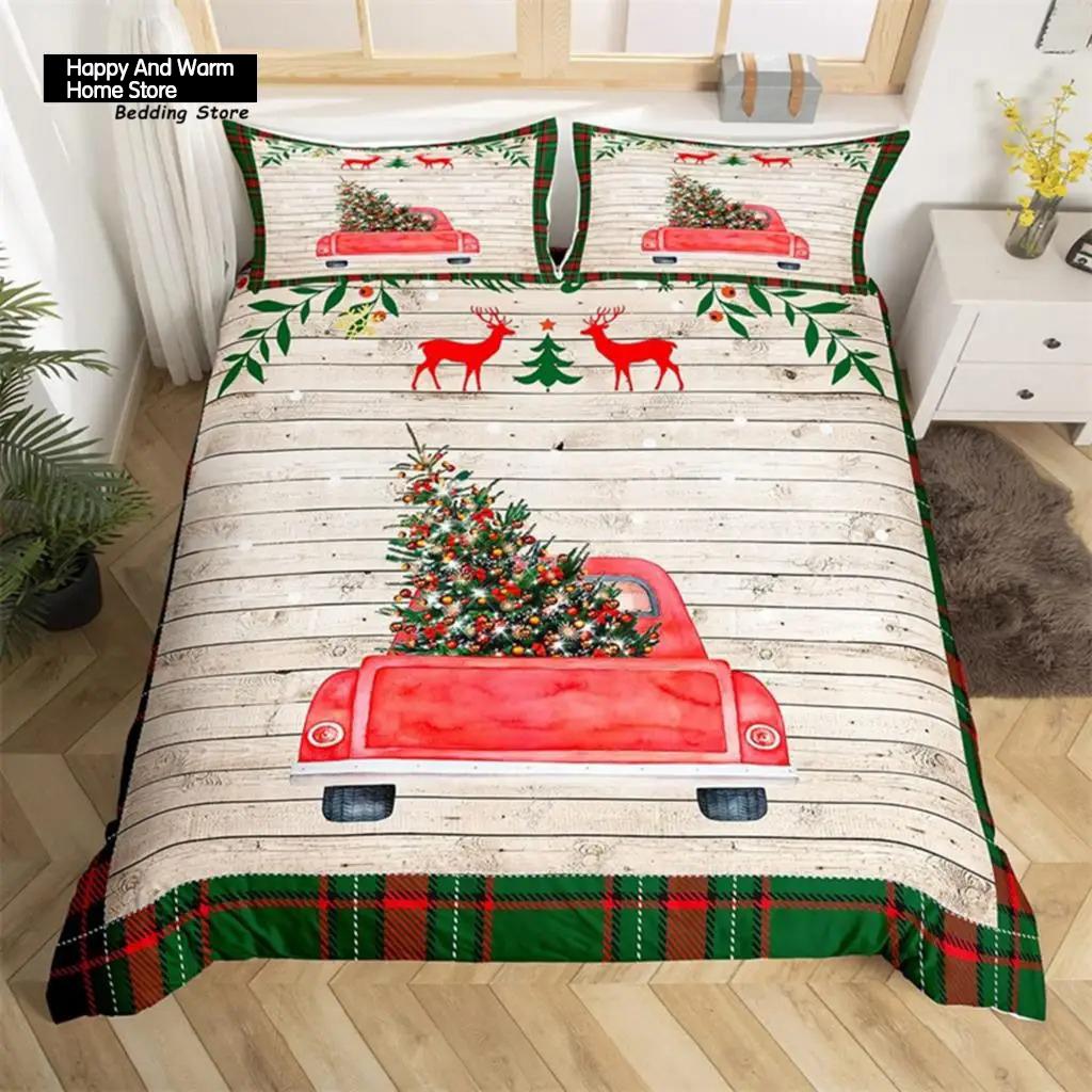 Christmas Tree Santa Claus Duvet Cover Twin King Queen Boys Christmas Bedding Set Polyester Botanical Racing Car Comforter Cover