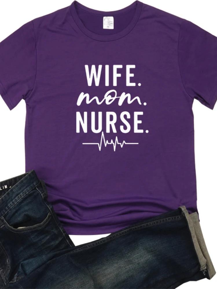 Wife Mom Nurse Heartbeat Print Women T Shirt Short Sleeve O Neck Loose Women Tshirt Ladies Tee Shirt Tops Camisetas Mujer