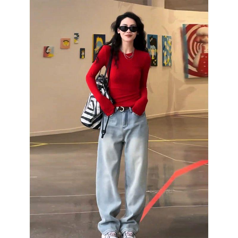 

Early Spring 2025 New Arrival Fashion Sweet and Spicy Stylish Small Super Flattering Tops Bottoming Shirt T-Shirt Women Red Tops M Suggested 50.00 kg-55.00 kg