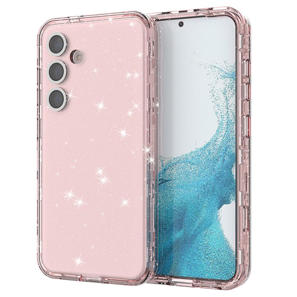 

For Samsung Galaxy S24+ Ultra Case Compatible with MagSafe Glitter Clear Phone Back Cover with Lens Film Transparent Pink