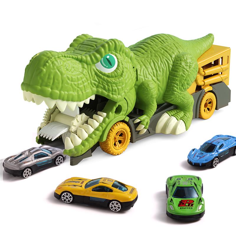 Cross-Border Dinosaur Pull-Back Car: Alloy Toy with Storage Map for Boys