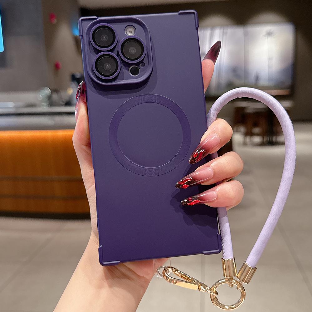 Für Magsafe Handyhülle Leder Handgelenkschlaufe Lanyard Für iPhone 16 15 14 13 Pro Max Magnetisches Kabelloses Laden Stoßfest Weiche Hülle