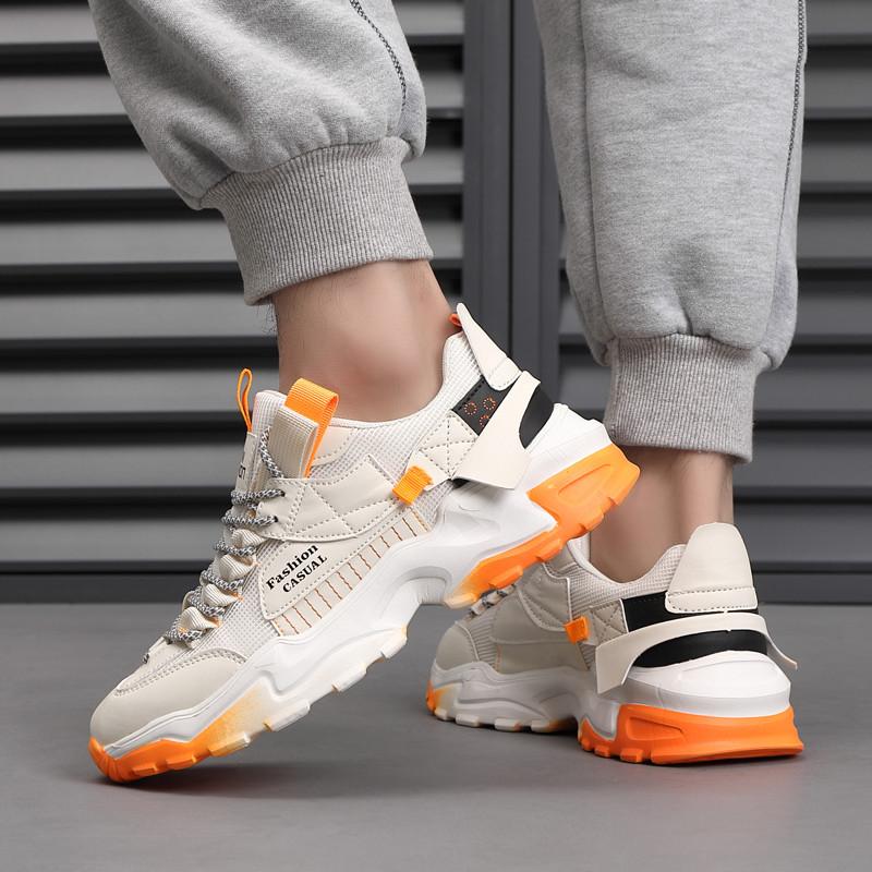 2024 Cheap Hot Selling Men Outdoor Sneakers Trendy Orange Men's Casual Shoes Comfortable Breathable Mesh Platform Shoes For Man