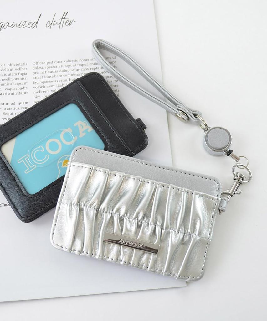 Altro Rose Silver Pass Case with Strap and Reel for IC and Gathered Simple Perfect for or Synthetic Product Commuting, Cards, More. Cute, Design,