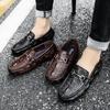 Men's Spring Alligator Pattern Leather Slip-On Shoes - Casual, Trendy, Soft Sole Driving & Work Shoes