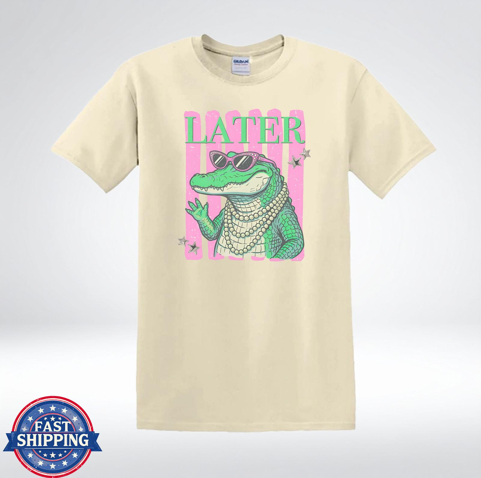 Later Alligator Funny Retro Crocodile Graphic T-Shirt XL