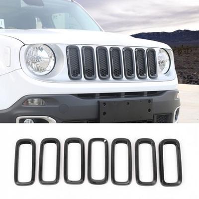 7pcs Front Grille Grill Ert Ring Frame Cover For Jeep Renegade 2016-18 Black