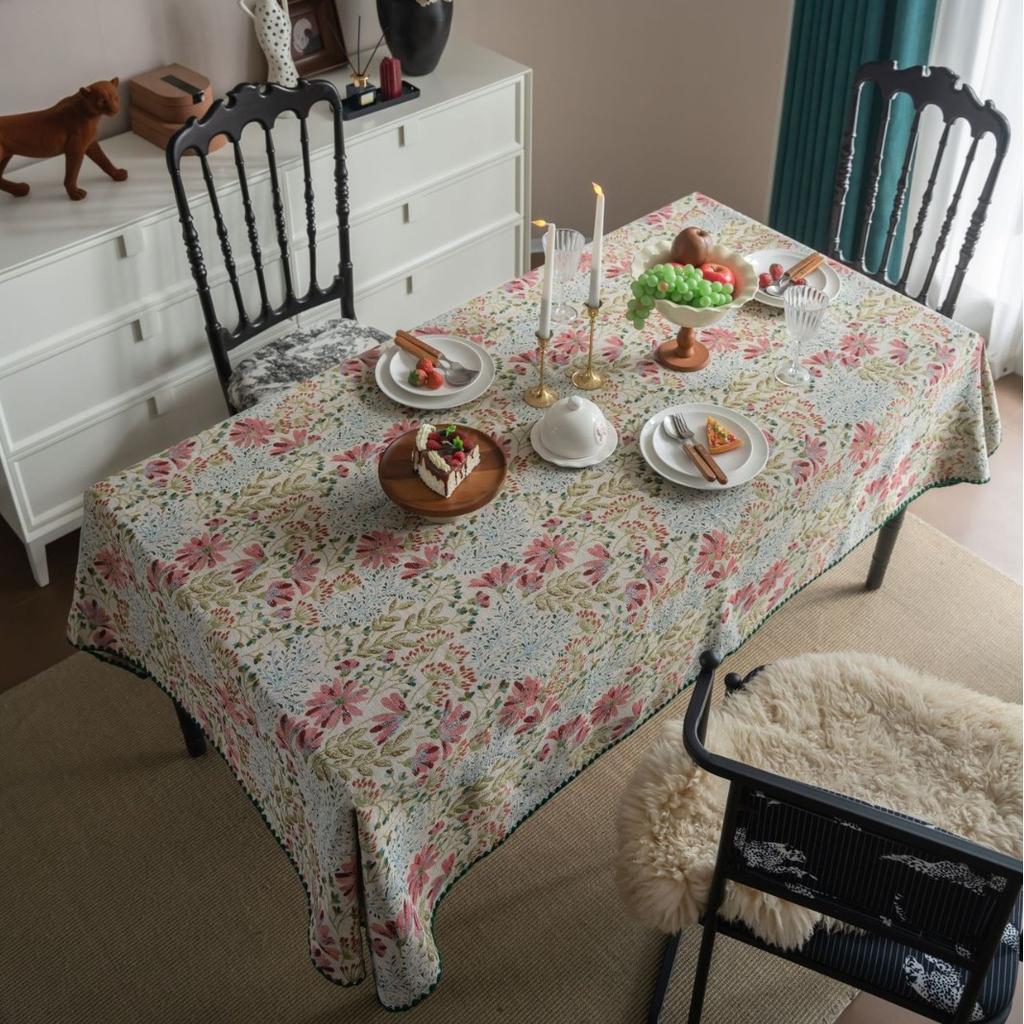 Tablecloth French Retro Embroidery Contrasting Color Dining Table Cloth Jacquard Rectangular Tablecloth Atmosphere
