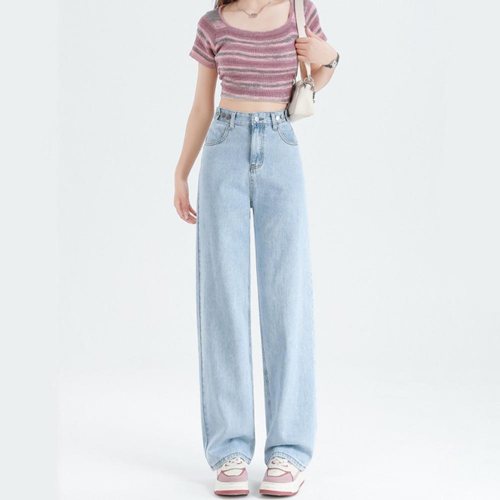 High Waist Korean Wide Leg Jeans Women's Spring and Autumn New Fashion and Thin Versatile Straight Mopping Trousers Tide