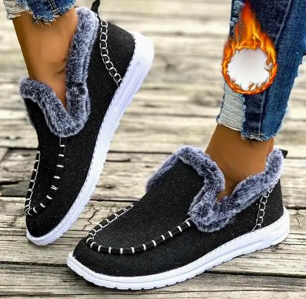 Women Snow Boots Winter Plus Velvet Thick Flat Loafers Warm Ankle Boots Women's Casual Cotton Shoes Plus Size Plush Shoes