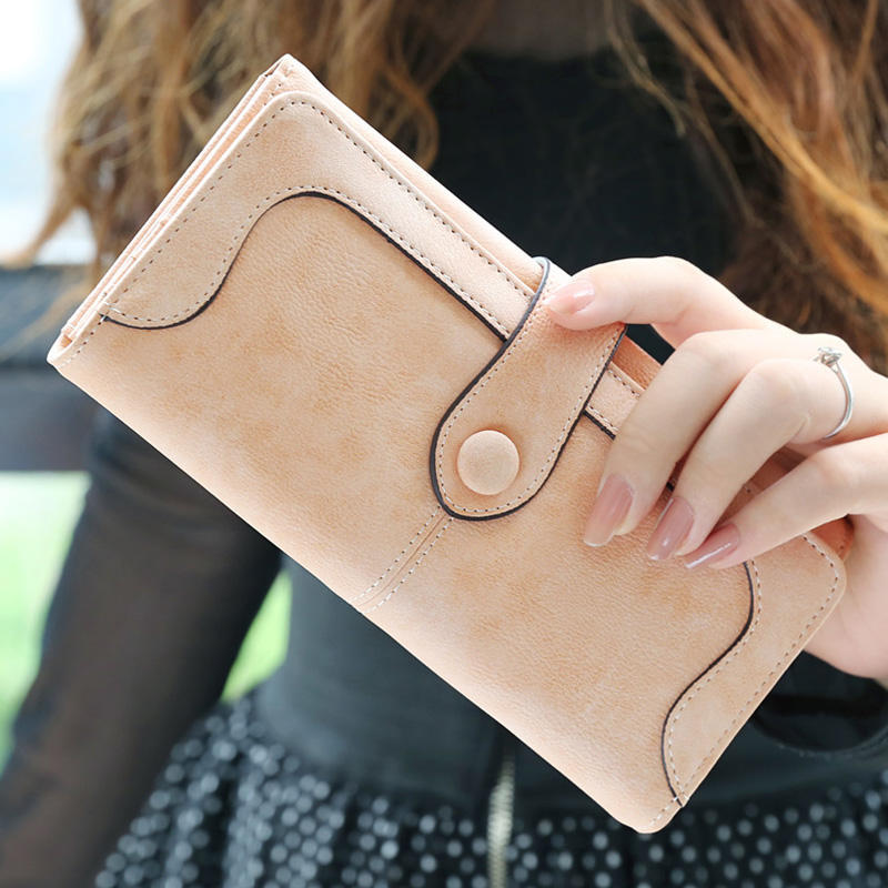 2025 new women's wallet frosted retro clutch bag soft leather multi-functional buckle long wallet