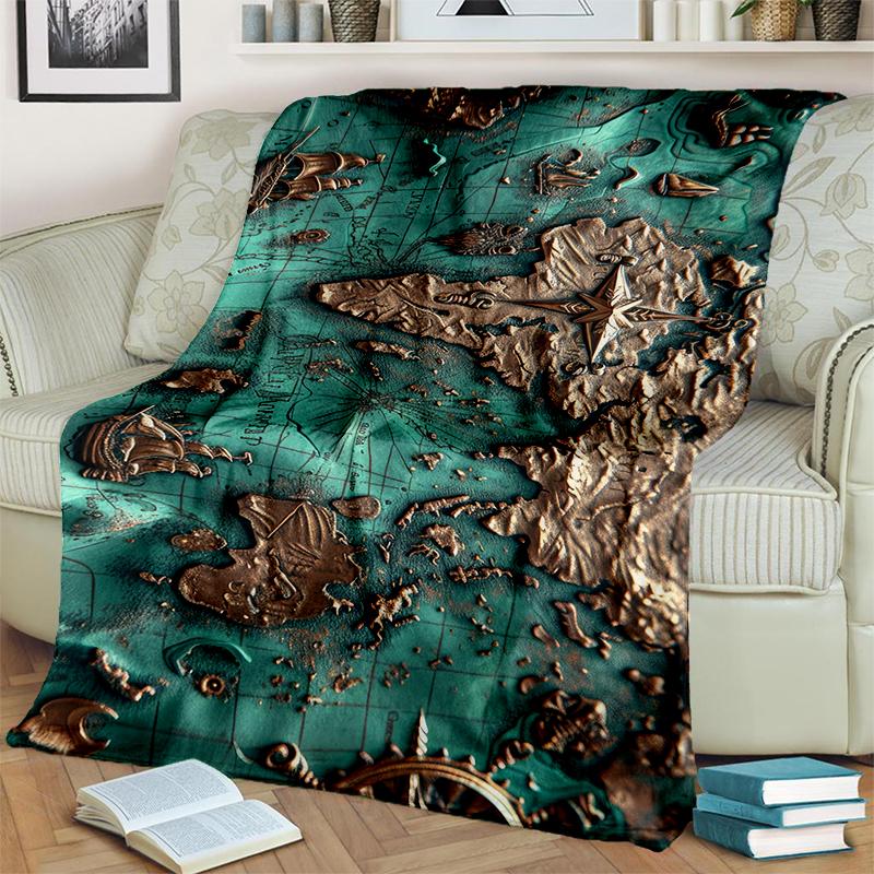 2025 New Style Retro Marine Nautical Chart Compass 3D Blanket,Soft Throw Blanket for Home Bedroom Bed Sofa Travel Office Cover