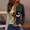 Women's Halloween Print Long Sleeve Top with Round Neck and Hem Slit for Casual Party Wear
