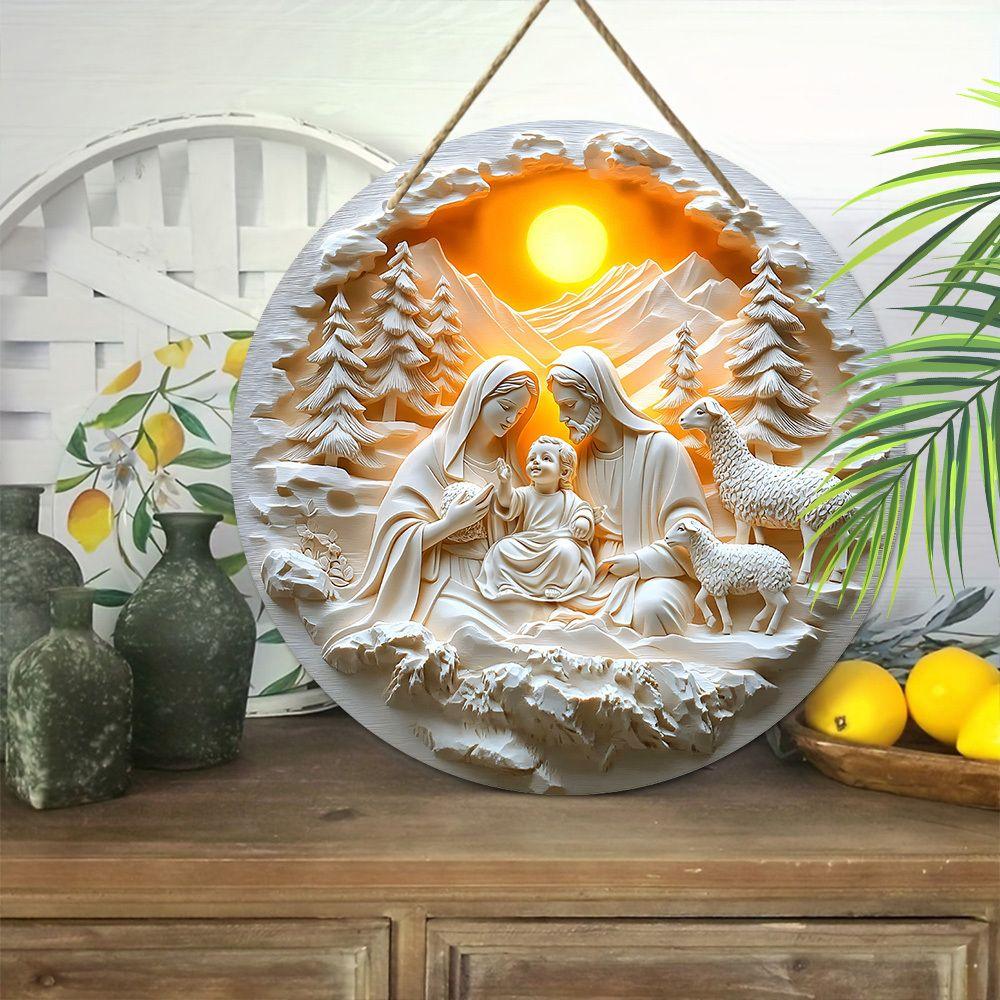Holy night Nativity scene pendant, decoration of home walls or doors, 2d flat wooden, Christmas decoration, gifts for friends and family