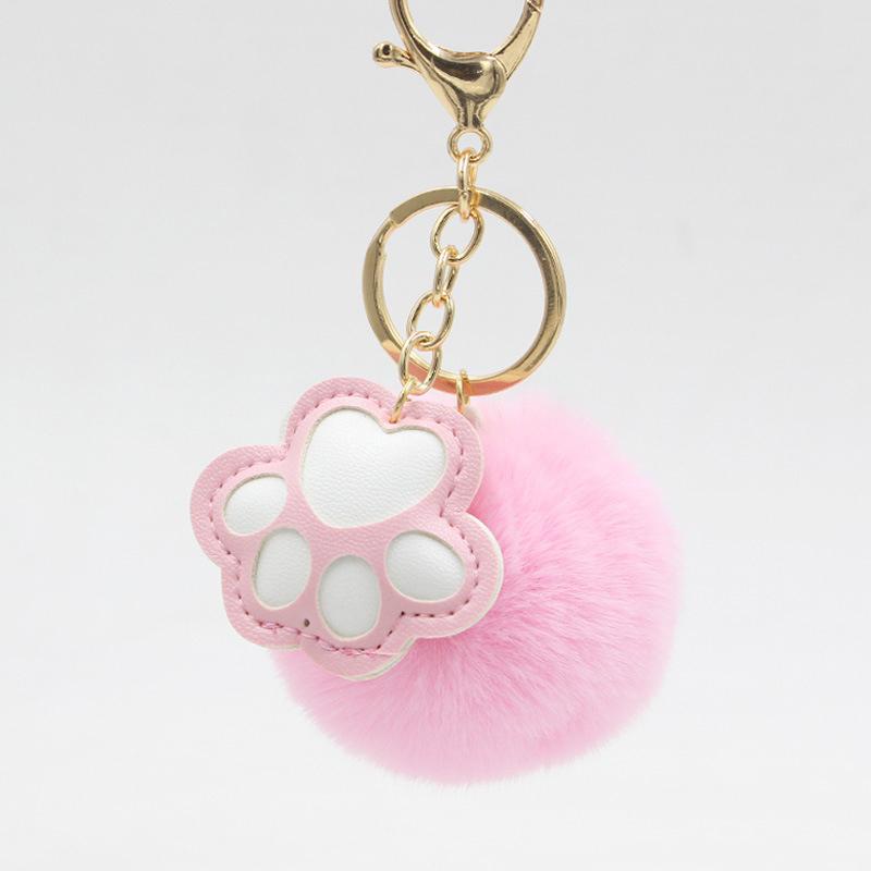 PU Leather Cat Paw Keychain Sweet Pompom Keyring Halloween Faux Mink Fur Little Bat Little Devil Backpack Pendant Plush Keychain
