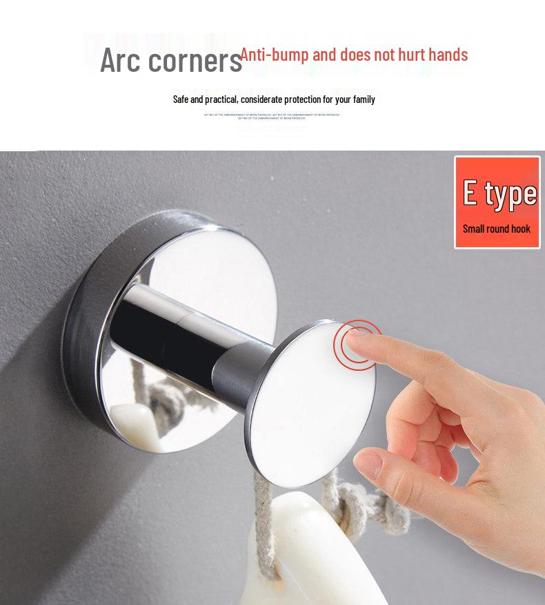 304 Stainless Steel Wall-Mounted Clothes Hook for Bathroom and Entrance - Single Hook for Coats, Hats, and Clothing