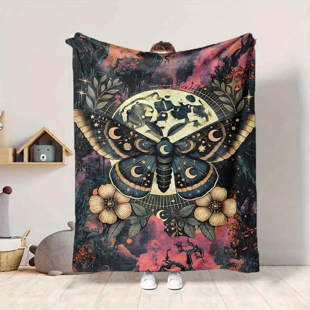 1pc Moonlit Butterfly Lightweight Flannel Blanket, Comfortable and Warm Blanket, for Office and Camping Sofa Bed, Livingroom195