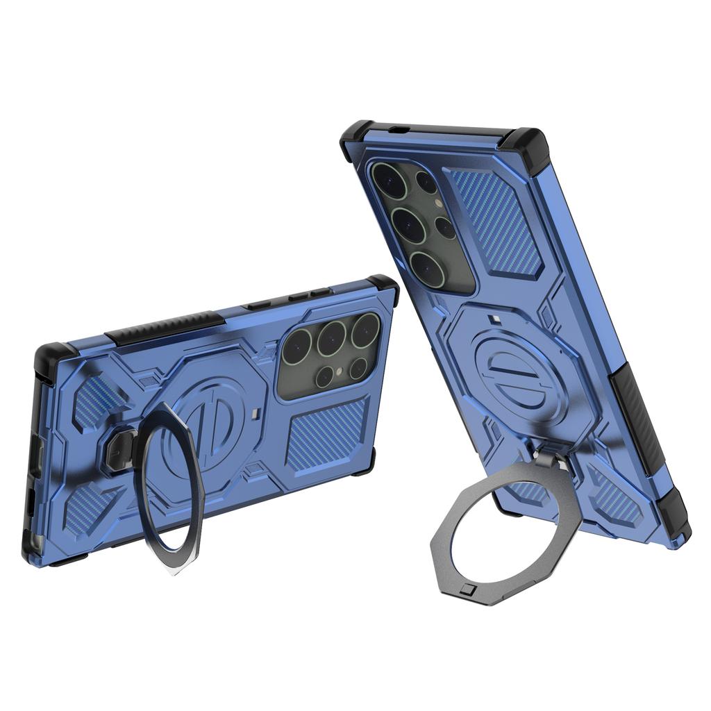 For Samsung Galaxy S24 Ultra Magnetic Case Rotating Metal Kickstand PC + TPU Phone Back Cover