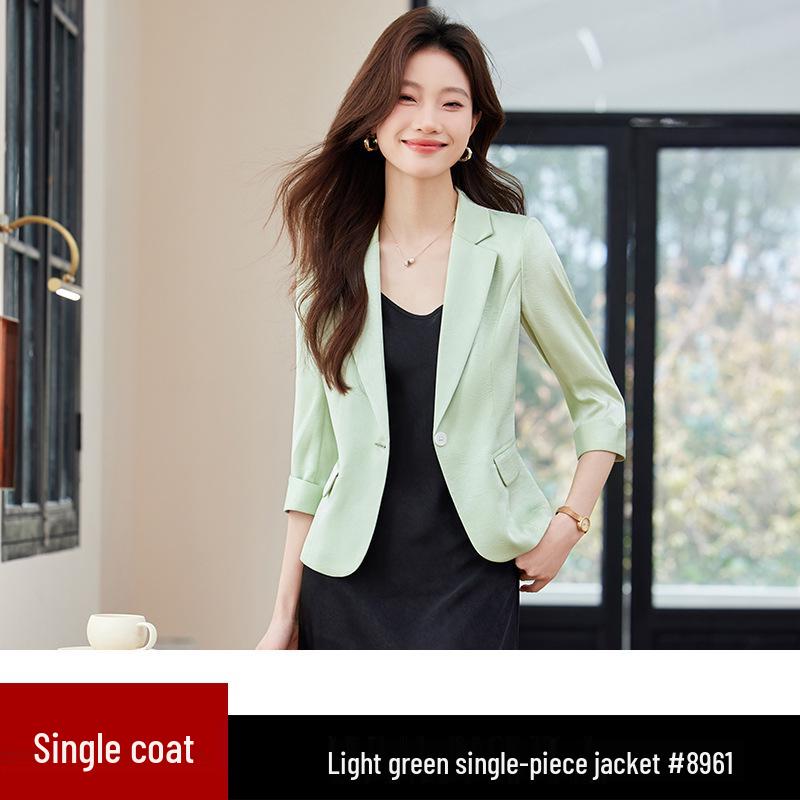 Women's Green Mid-Sleeve Summer Blazer - 2024 Petite Casual Jacket