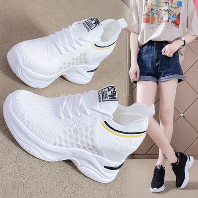 Scarpe da donna con tacco alto, suola spessa, scarpe sportive casual, scarpe estive bianche nuove, scarpe da donna in rete traspirante