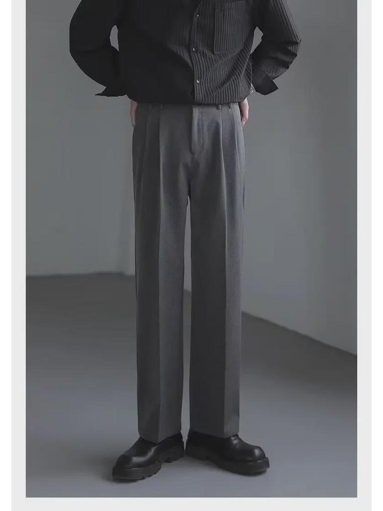 Men's Korean Style Wide-Leg Suit Pants - Trendy, Loose, Handsome, and Straight-Leg Design