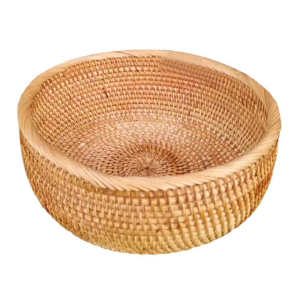 Round Rattan Fruit Basket Handwoven Lightweight for Kitchen or Office Use