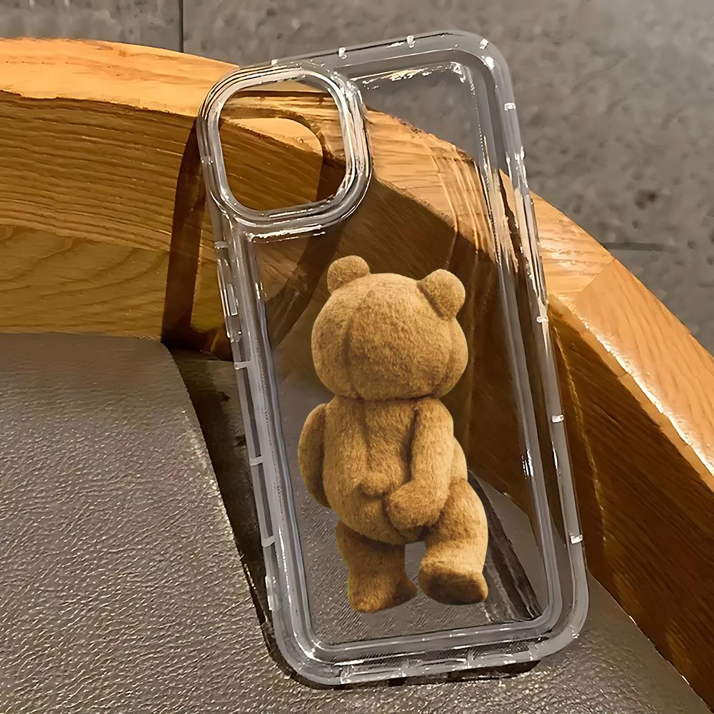 Popular bear looking at mobile phone Phone Case for Oppo A60 A98 A78 A38 A57 A76 A55 A74 A94 A54 A16 A93 A92 4G 5G Clear Cover