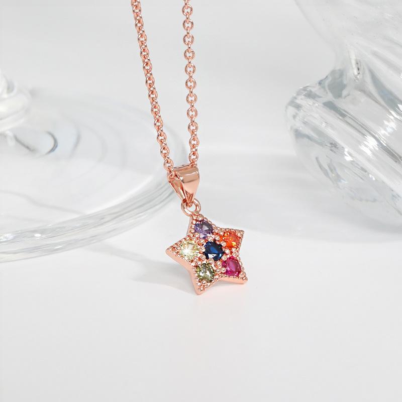 

Ожерелье с бриллиантами звездного цвета в этническом литературном стиле с разноцветными многоугольными камнями кошачий глаз, пятиконечная звезда