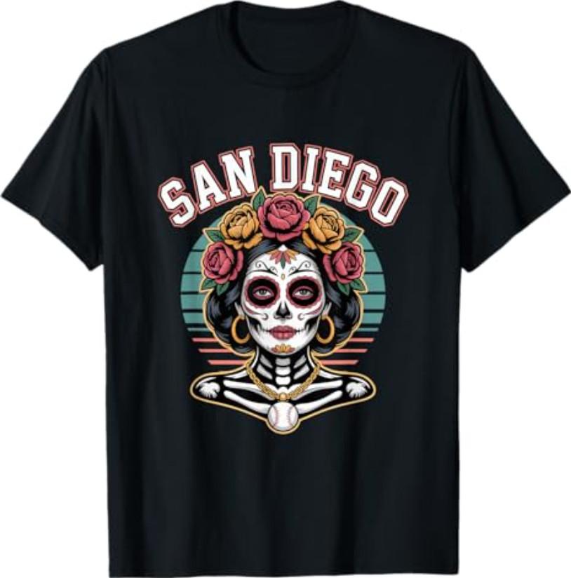 San Diego Sugar Skull Flower City Baseball T-Shirt S разноцветный