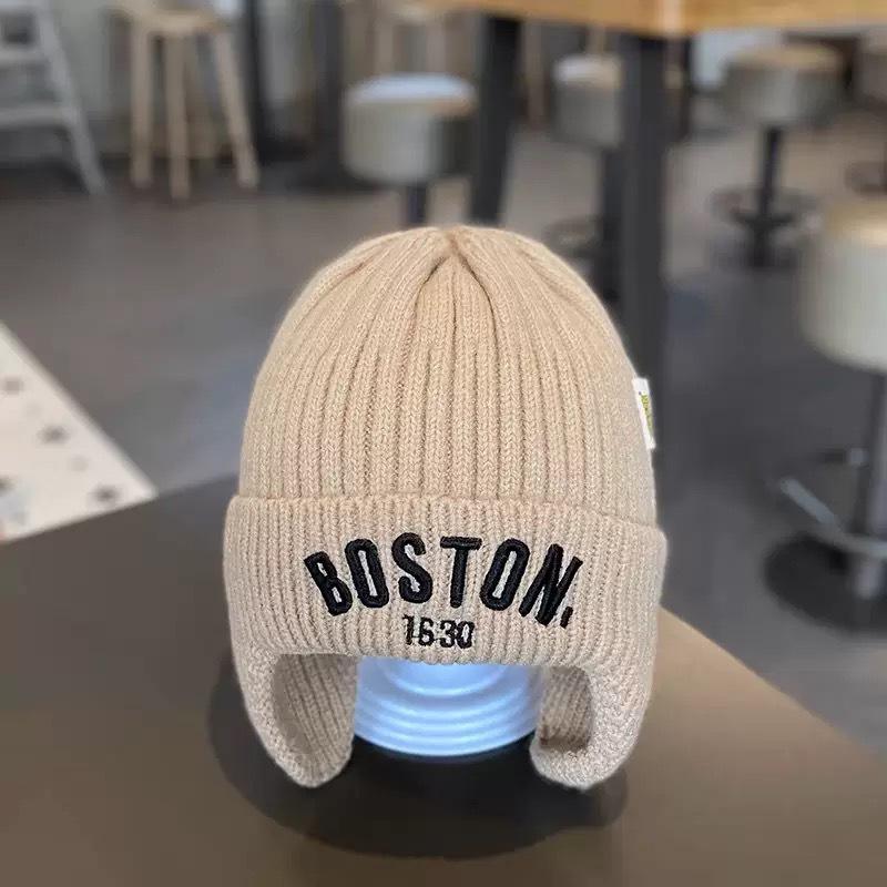 Children's Warm Knitted Korean-Style Hat with Letter Embroidery and Ear Protection