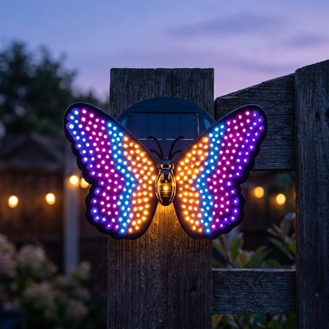 Solar Butterfly LED Wall Light RGB Color Changing Outdoor Waterproof Decor Lamp Garden Yard Fence Patio Landscape Lighting
