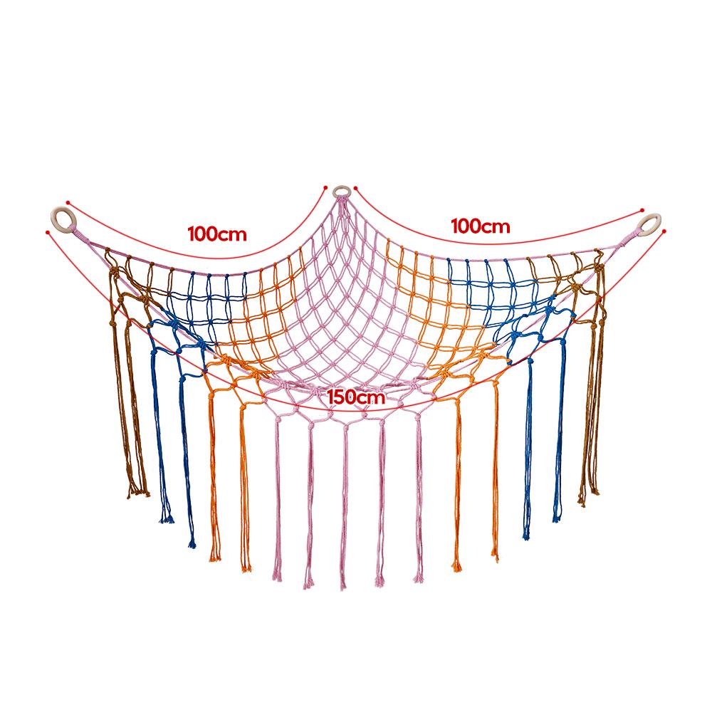 Handmade Cotton Rope Toy Storage Corner Net with Colorful Tassels