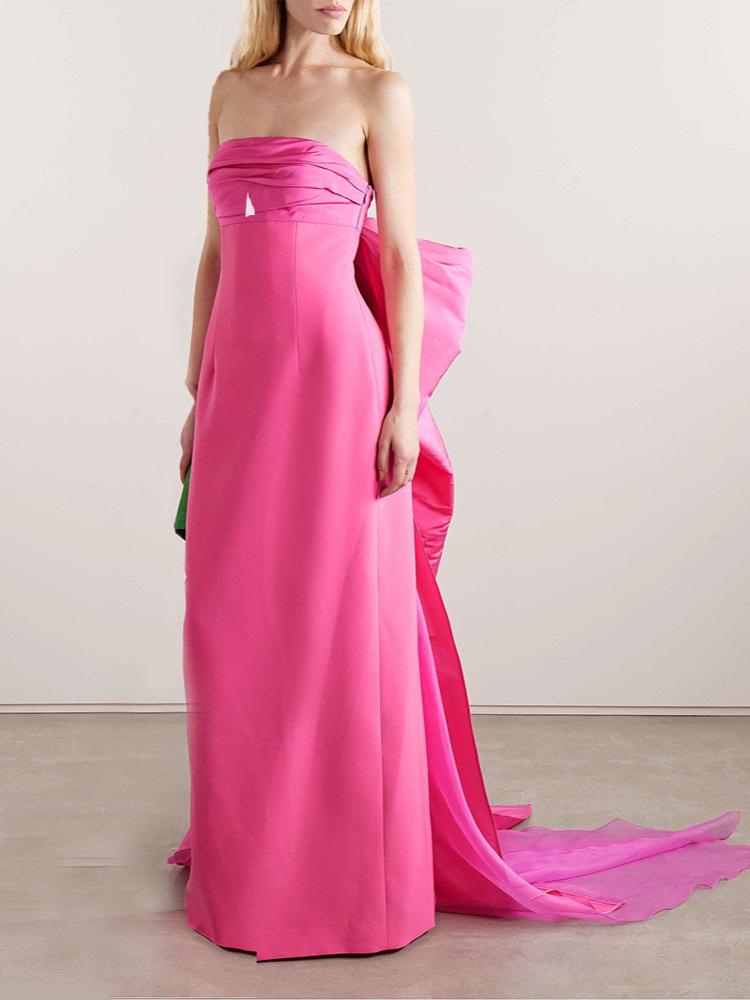 Elegant Strapless Bowknot Gown - European & American Style Slim-Fit Long Dress XS розовый
