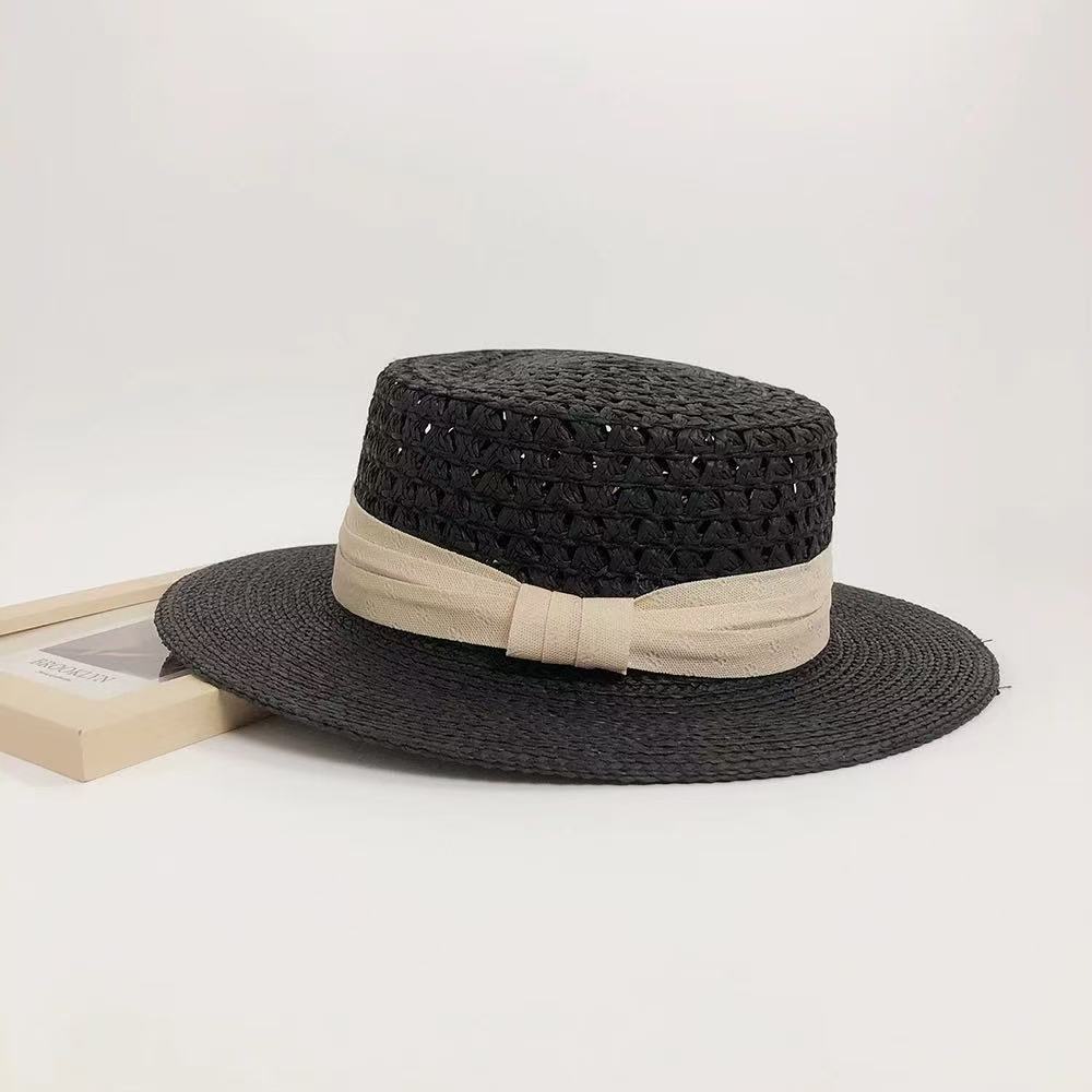 New Summer Hollow Flat Straw Hat - Three Foldable Raffia Sun Hat, Wide Brim Frayed Beach Cap for Women