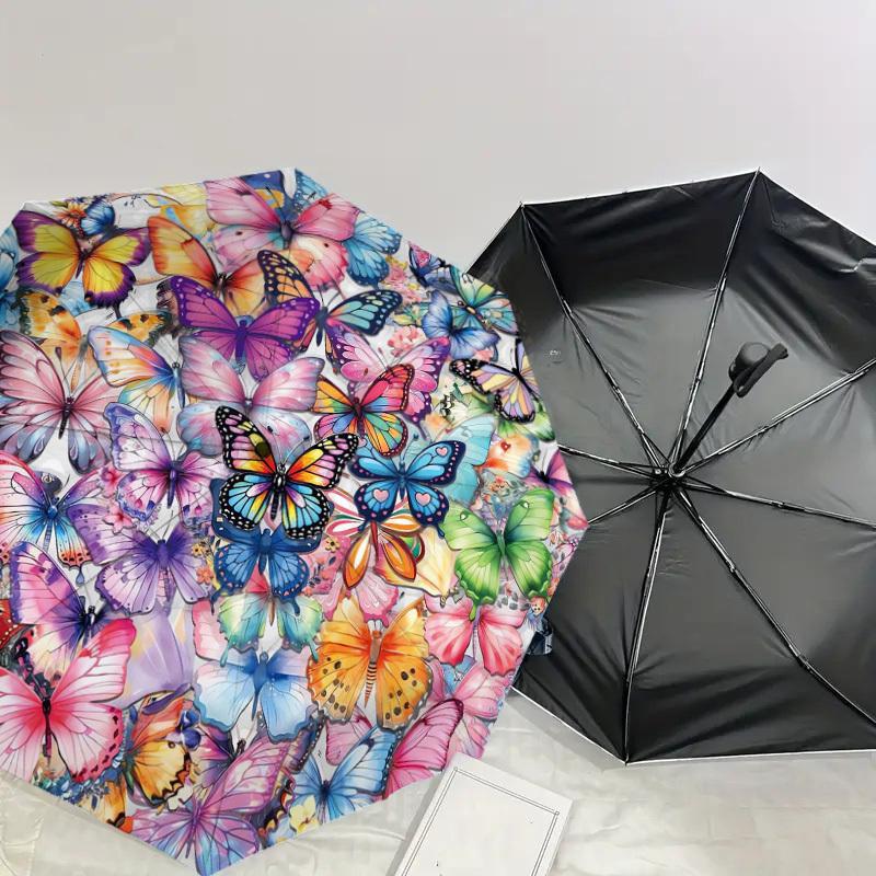 1PC Butterfly Mandala Pattern Small Travel Automatic Folding Umbrella, Compact Windproof Umbrella, Automatic Open/Close ,Gift-091559