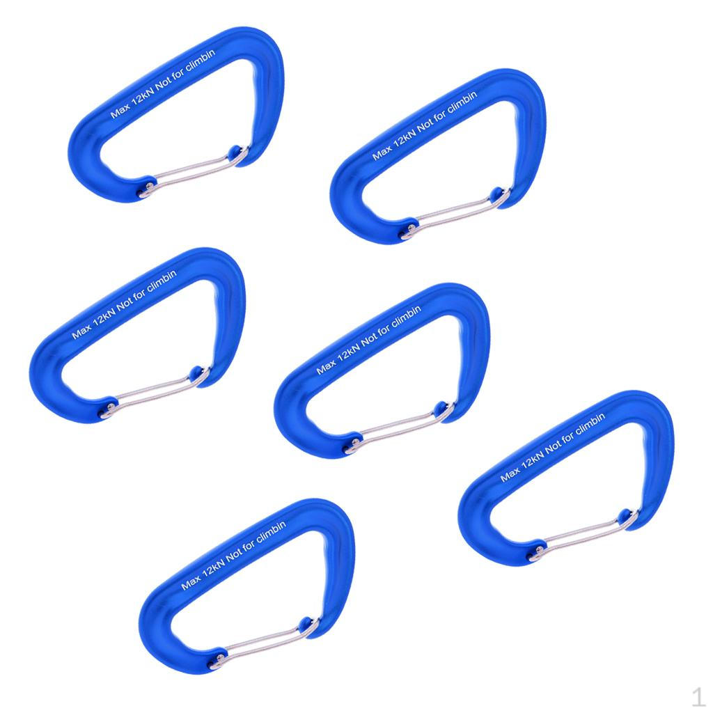 6 Pieces 12KN Aluminium Wire Gate Spring Clip Carabiners - Heavy Duty & Lightweight for Hammock