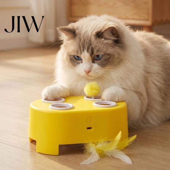 Giocattolo Interattivo con Piume per Gatti, Whack a Mole con Giocattoli per Famiglie Multiple, 3 Modalità, Ricaricabile, Automatico, per Gattini e Gatti Annoiati in Casa