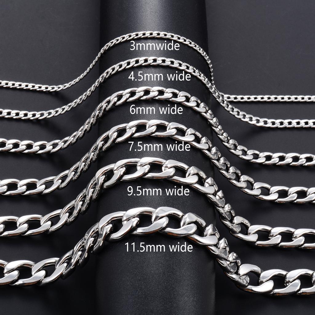 Men's Necklace Round Cuban Link Neck Chain Stainless Steel for Women Men Copper Color Punk Boy Choker Metal Jewelry Accessories