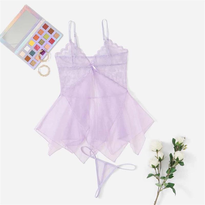 Sexy Fishnet See-Through Nightdress & Tulle Lingerie Set - Women's 7031