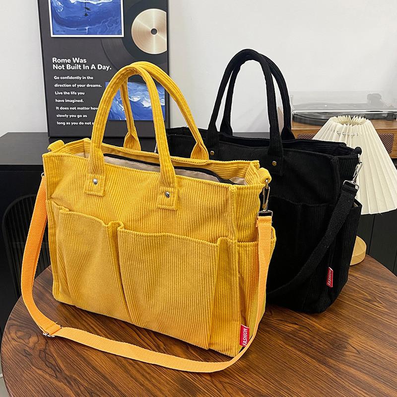 Corduroy Shoulder Tote Bag For Women Large Capacity With Zipper Closure For Daily Use