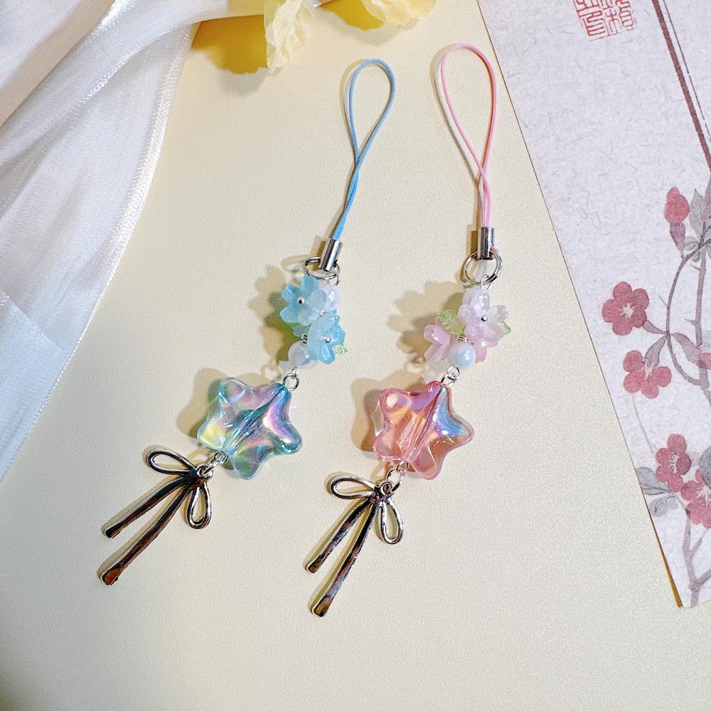 Cherry Blossom Key Chain Fade-Resistant Phone Lanyard Star Key Chain Gradient Mobile Phone Straps For Cute Gift Afternoon Tea