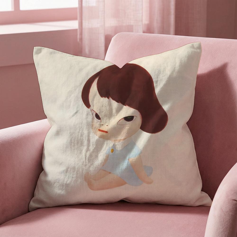 Y-Yoshitomo Nara D-Doll Cushion Cover Multi-Scene Pillow Cover for Home & Car - Reversible, Soft & Durable for Daily Use