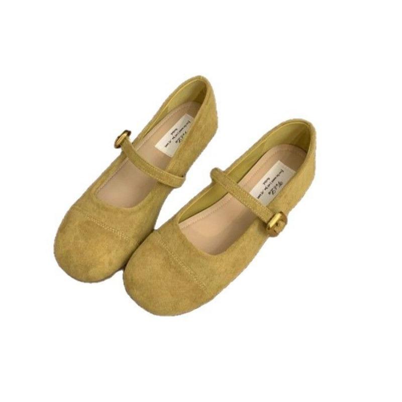 Gentle wind shallow mouth one-word buckle Mary Jane shoes summer new round head flat sole shoes retro Doudou shoes