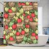 Red Green Apple Shower Curtain - Farmhouse Basket & Leaves, Waterproof Rustic Bath Decor for Christmas