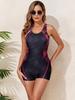 2026 Women's Sporty One-Piece Boyshort Swimsuit - European & American Printed Edition, Conservative Beach Swimwear
